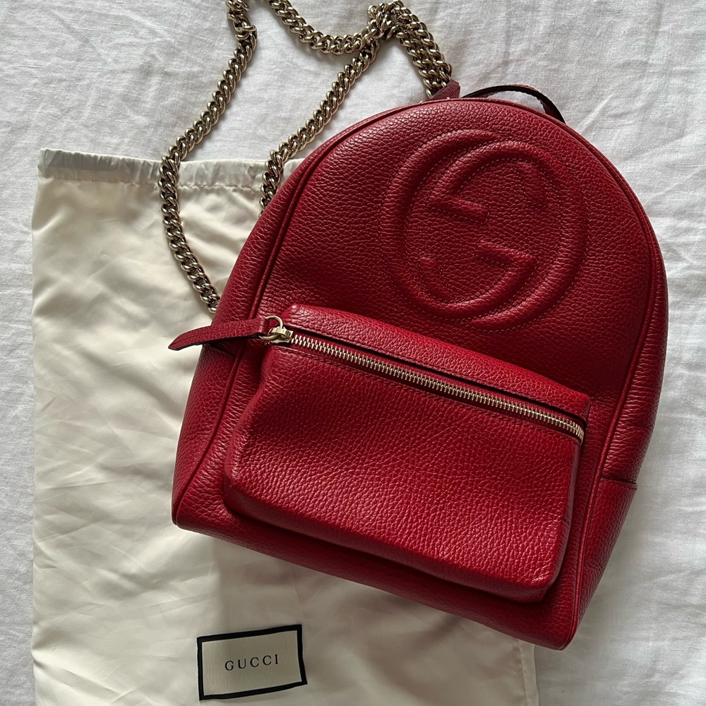 Gucci Soho GG Leather Backpack in Red